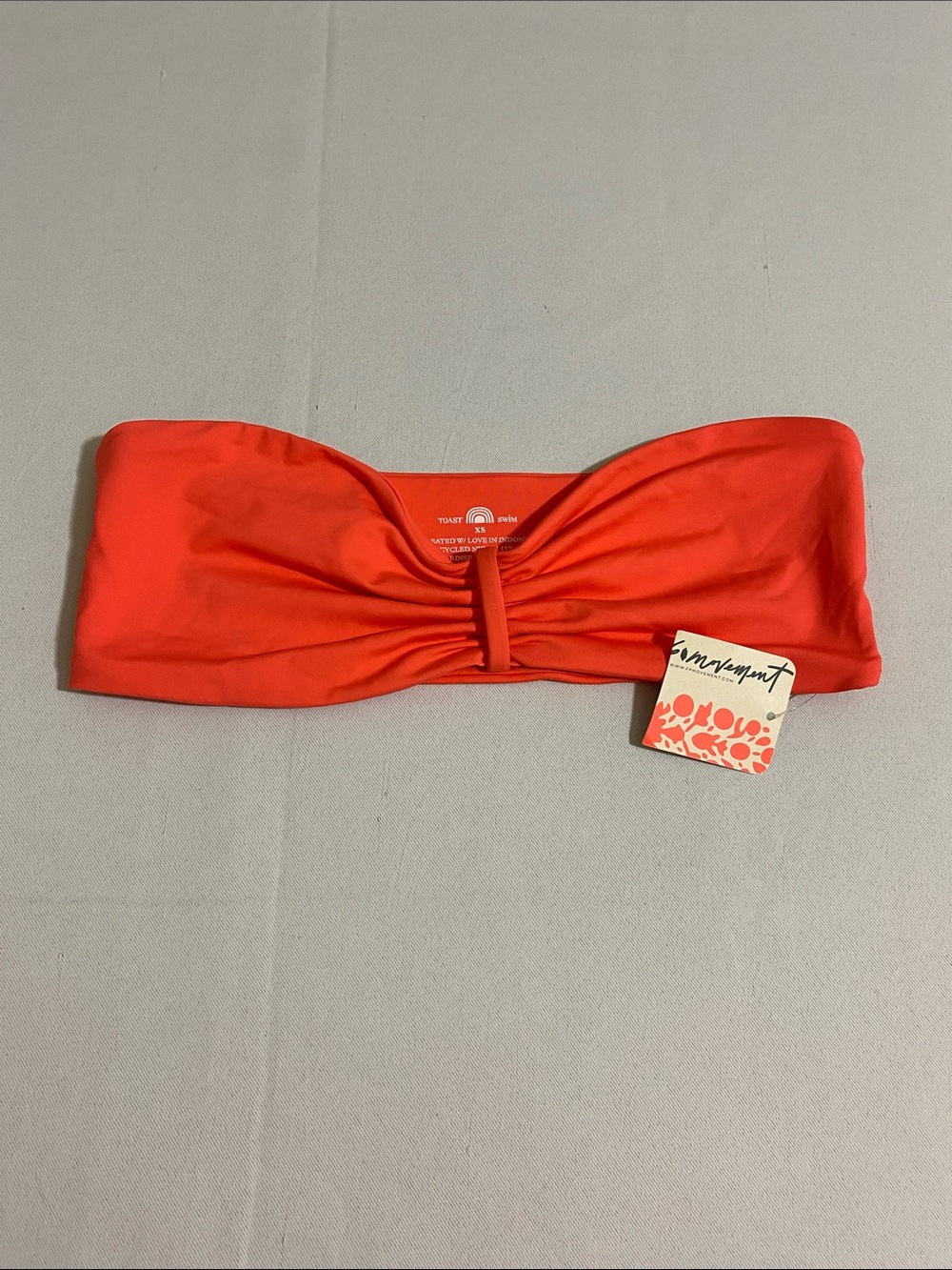 TOAST SWIM Signature Cinch Bandeau Bikini Top ORANGE Women's Size XS